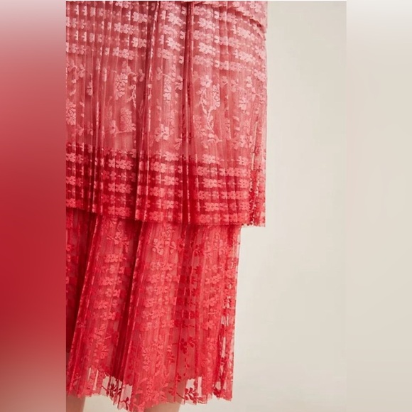 Anthropologie Maeve Brighton Coral Pink Ombré Tiered Lace Midi Skirt - Picture 9 of 9